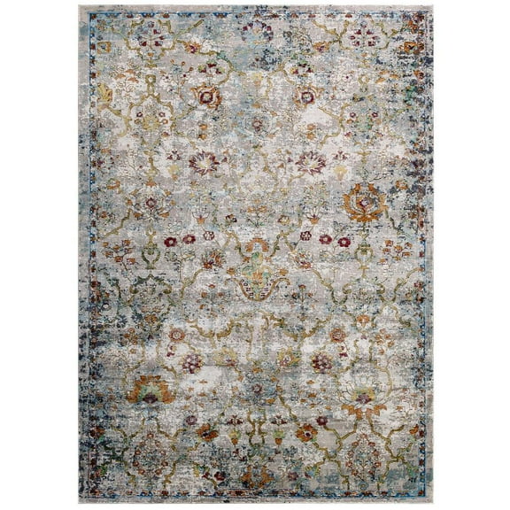 Success Manuka Distressed Vintage Floral Lattice 4x6 Area Rug in Multicolored