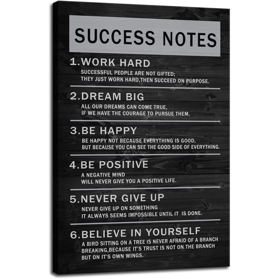 Success Notes Inspirational Canvas Wall Art Motivational Entrepreneur Quotes Poster Print Modern Inspiring Picture Painting Frame Artwork for Living Room Office Home Wall Decor 12x18