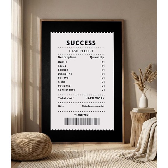 Success Receipt Hustle Wall Art Print, Unframed Paper Poster 8x10in