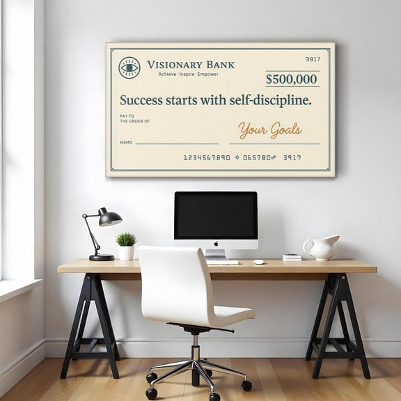 Success Starts With Self-Discipline Wall Art – Motivational Check – Office Quote Poster – Entrepreneur Gift – Vision Board Decor Home Decor, 24x36 UNFRAMED
