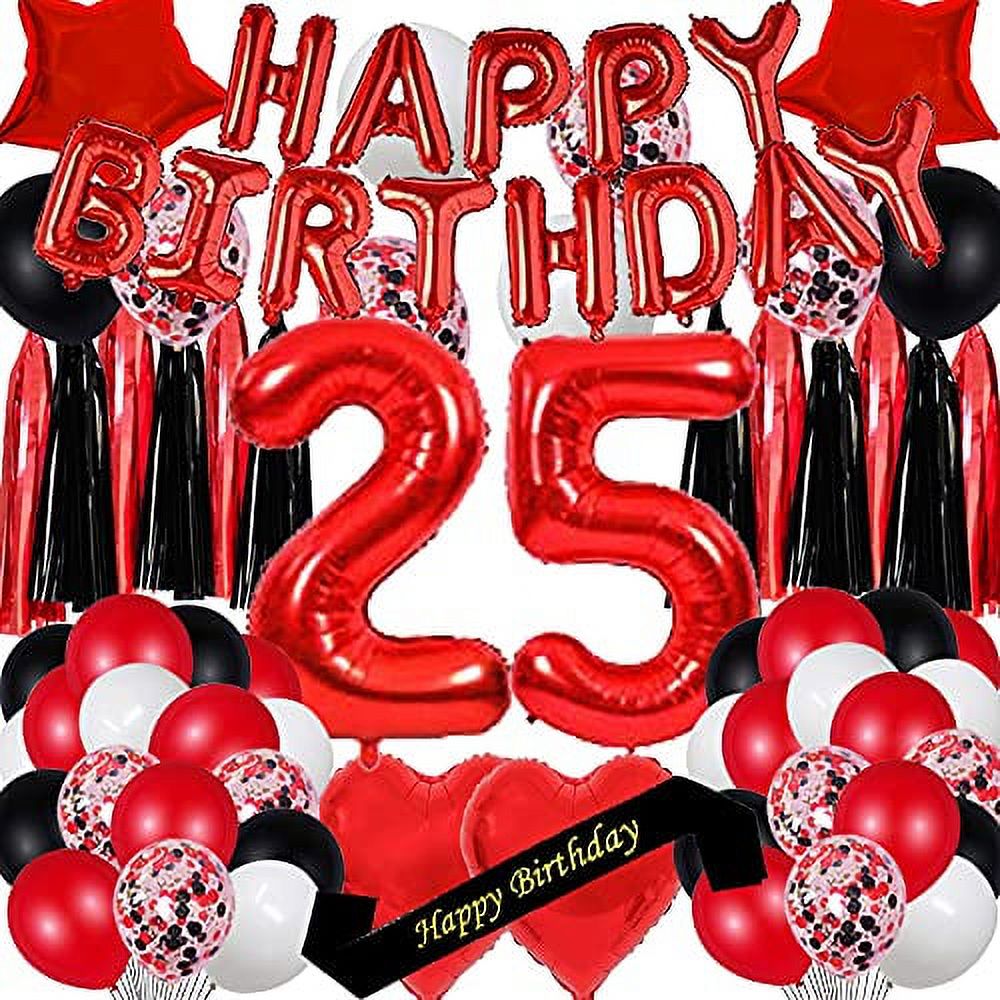 Succris 25TH Birthday Party Decorations Confetti balloons 16inch Red