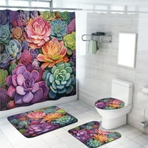 Succulent 4 Pcs Shower Curtain Set Watercolor Cactus Tropical Plant with Non-Slip Rugs Toilet Lid Cover and Bath Mat Bathroom Decor Set, 72x72 Inch