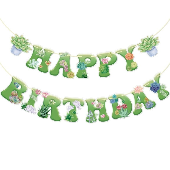 Succulent Birthday Banner, Pre-strung Succulent Plants Birthday Banner, Spring Birthday Party Decor, Green Plant Birthday Decor, Succulent Birhday Party Decorations