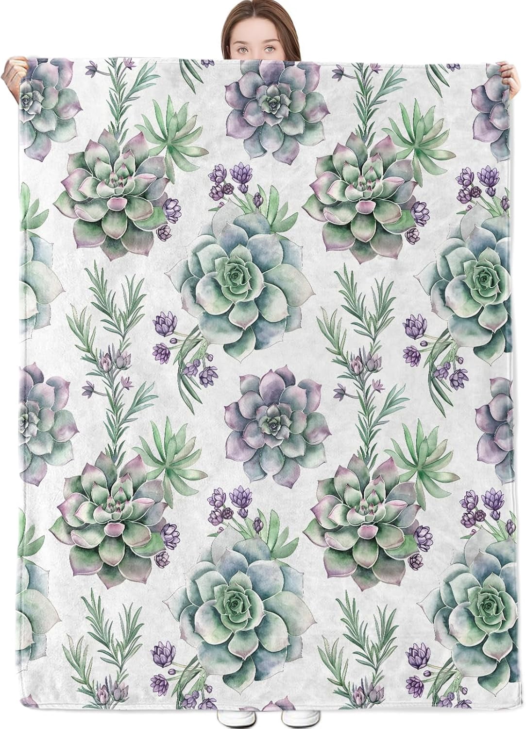 Succulent Blanket Botanical Floral Throw Blankets Lightweight Flannel ...