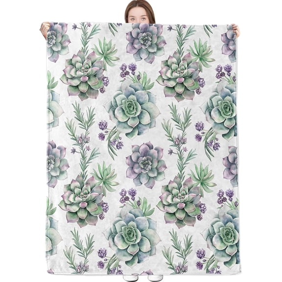 Succulent Blanket Botanical Floral Throw Blankets Lightweight Flannel Throws for Camping Couch Chair Office Bed Home Spring Summer Decor Gifts for Plant Lover,50x40inch