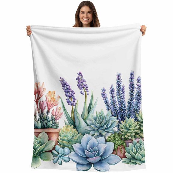 Succulent Blanket Soft Cozy Warm Throw Blanket for Couch, Plush Fuzzy Flannel Fleece Blankets for Sofa, Spring Botanical Tropical Flower Bed Blankets Lightweight Gifts for Women, 30"x40"