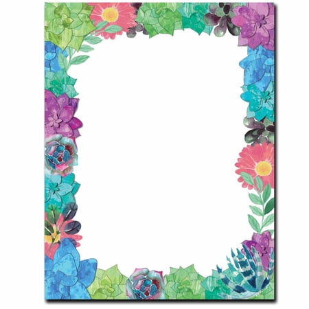 Succulent Border Letterhead Laser & Inkjet Printer Paper, 25 Sheets per Pack