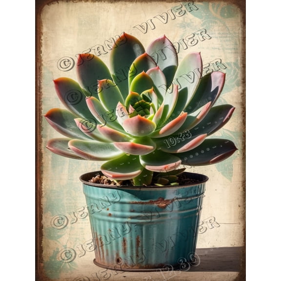 Succulent Bouquet Cactus Flowers Metal Tin Sign Green Leaves Decoration Botanical Cacti Floral Plants Retro Decor Poster Wall Art for Bedroom Backyard Yard Living Room 12"x16"