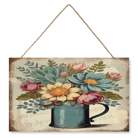 Succulent Bouquet Wall Art Wooden Hanging Sign Green Leaves Decoration Botanical Cacti Floral Plants Decor for Bedroom Bathroom Kitchen Wall Decorations Bar Interior Decor 10"x16"