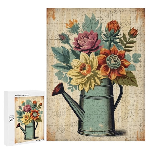 Succulent Bouquet Wooden Sign Boho Style Flower Decor For Home Office Bedroom Kitchen Bathroom Wall Decor 500 PCS Funny Wood Puzzles Wooden Wall Art Decorative Sign 15"x20.5"