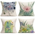 thumbnail image 1 of Succulent Cactus Floral Pillow Covers 18 x 18 inch Set of 4 Tropical Green Plants Flower Summer Decorative Throw Pillow Case Cotton Linen Square Outdoor Cushion Cover for Sofa (CF, 18" x 18"), 1 of 6