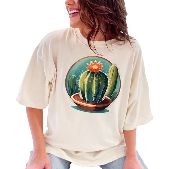 Succulent Cactus Flower T-Shirt, Cute Plant Lover Tee, Botanical Art Graphic Tee, Desert Plant Design Shirt, Garden Lover Gift Idea, Ivory Comfort Colors T-Shirt, Large