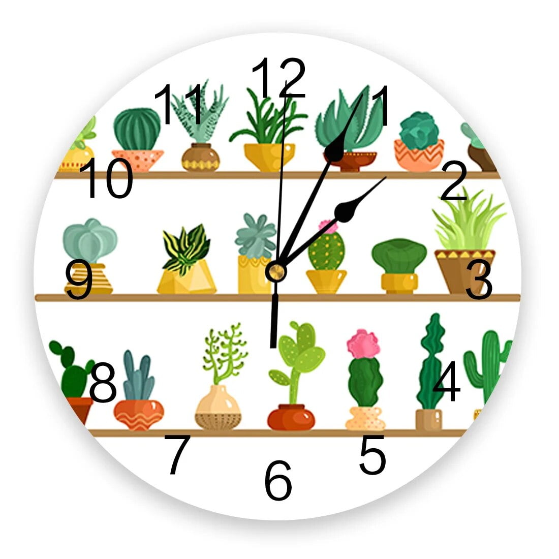 Succulent Cactus Pot Plant Wall Clocks Silent Home Cafe Office Wall ...