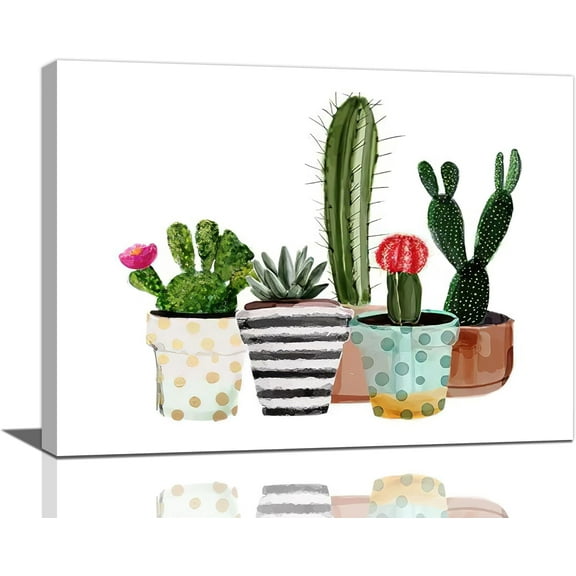 Succulent Cactus Wall Art Rustic Botanical Plant Wall Decor Natural Green Cactus Pictures Canvas Print Painting Framed Modern Home Artwork For Bathroom Office Bedroom Kitchen 16"x12"