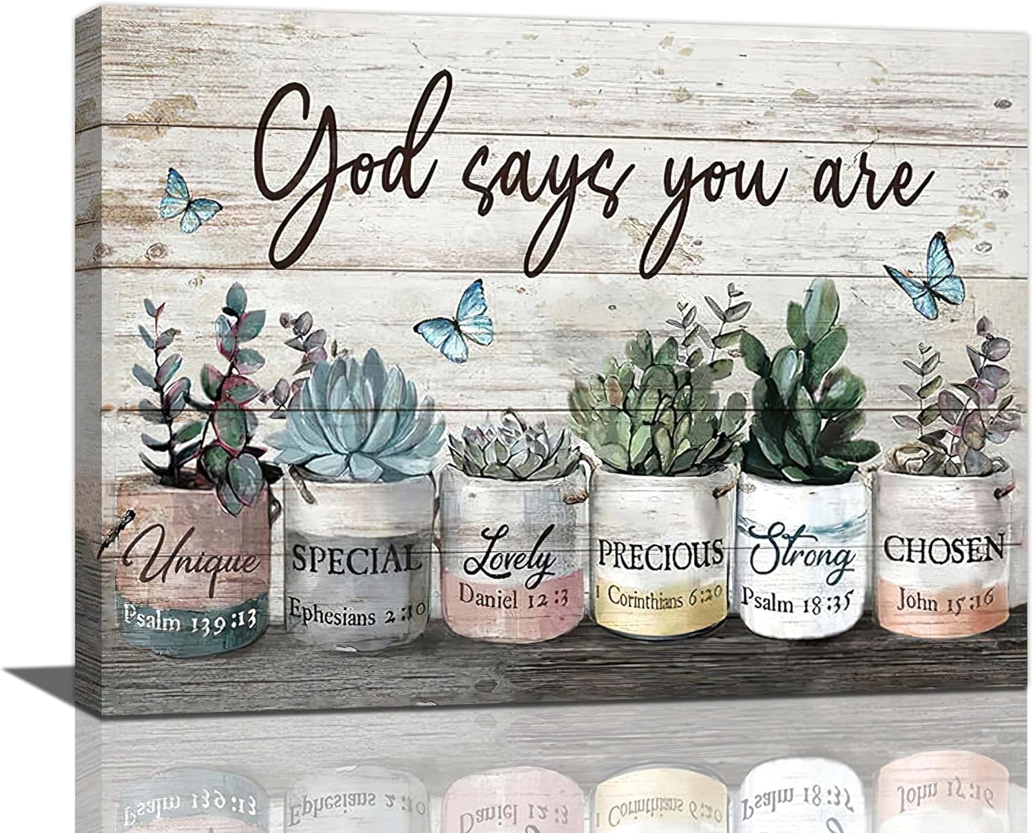Succulent Canvas Wall Art Rustic Succulent Plants Pictures Wall Decor God Says You Are Christian Bible Verse Painting Prints Modern Artwork Framed Home Decor for Bathroom Bedroom 16"x12"