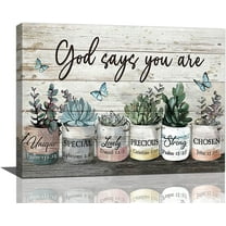 Succulent Canvas Wall Art Rustic Succulent Plants Pictures Wall Decor God Says You Are Succulents Green Plants Painting Inspirational Prints Modern Artwork Framed Home Bathroom Bedroom Decor 16"x12"