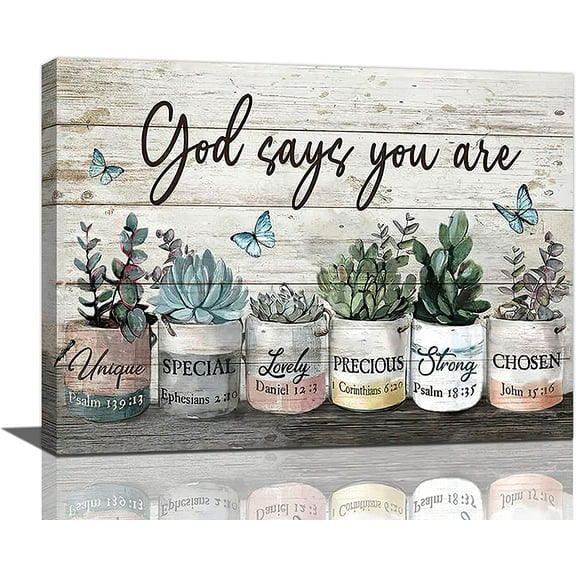 Succulent Canvas Wall Art Rustic Succulent Plants Pictures Wall Decor God Says You Are Succulents Green Plants Painting Inspirational Prints Modern Artwork Framed Home Bathroom Bedroom Decor 16"x12"