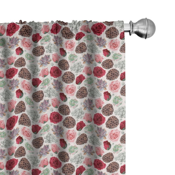 Succulent Curtains 2 Panels Set, Lotus Pot Roses Agave Flourish Pattern Romantic Bridal Wedding Themed Vintage, Window Drapes for Living Room Bedroom, Multicolor, by Ambesonne