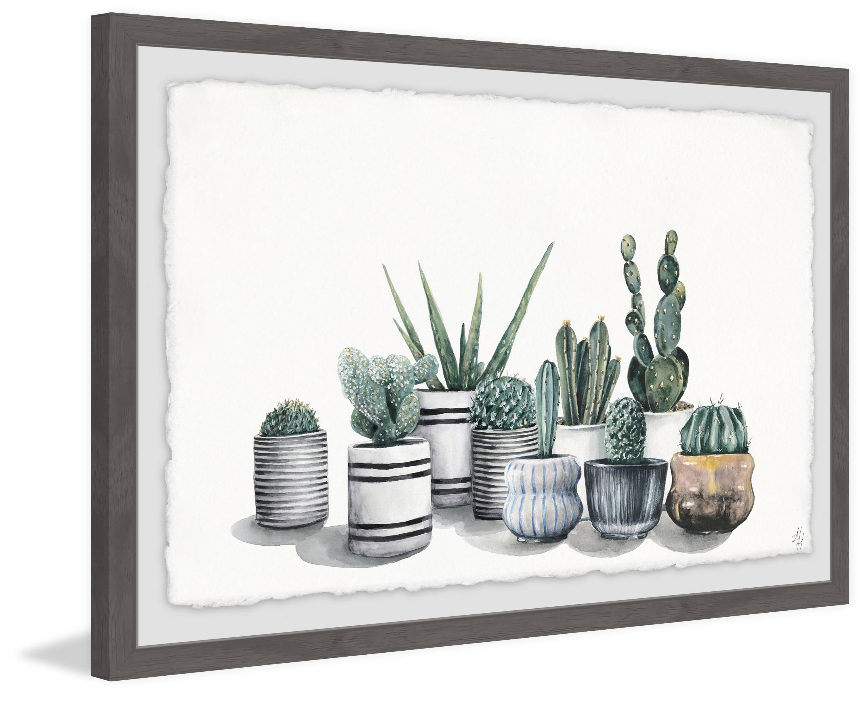 Succulent Desert Cacti Print on Canvas with Dark Frame