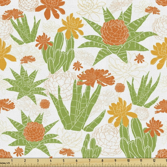 Succulent Fabric by the Yard, Graphic Layout of Desert Plantation Drawn by Hand, Decorative Upholstery Fabric for Chairs & Home Accents, 5 Yards, Multicolor by Ambesonne