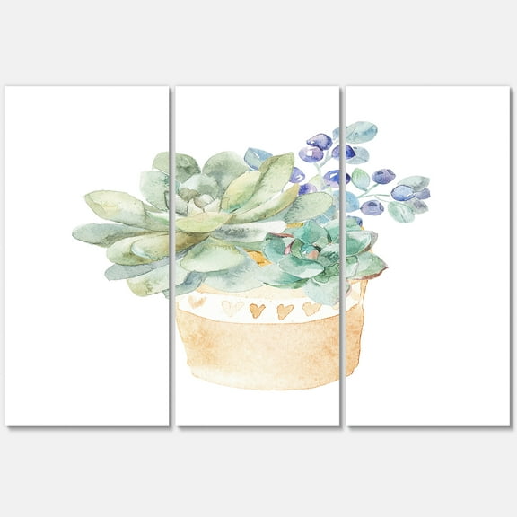 Succulent Flower In Terracotta Clypot II 28 in x 36 in Painting Canvas Art Print, by Designart