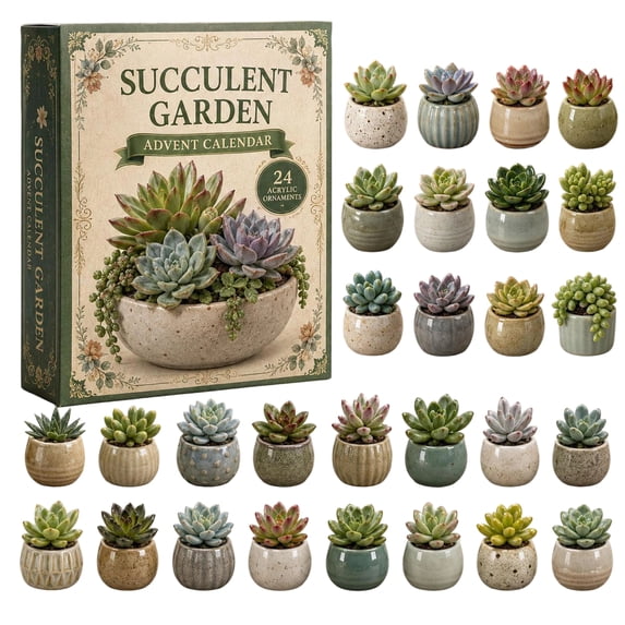 Succulent Garden Advent Calendar with 24 Acrylic Ornaments, Decorative Desk Plant Display for Office Desk Decor Enthusiasts, Christmas Gift Advent Calendar 2026 Box for Gift