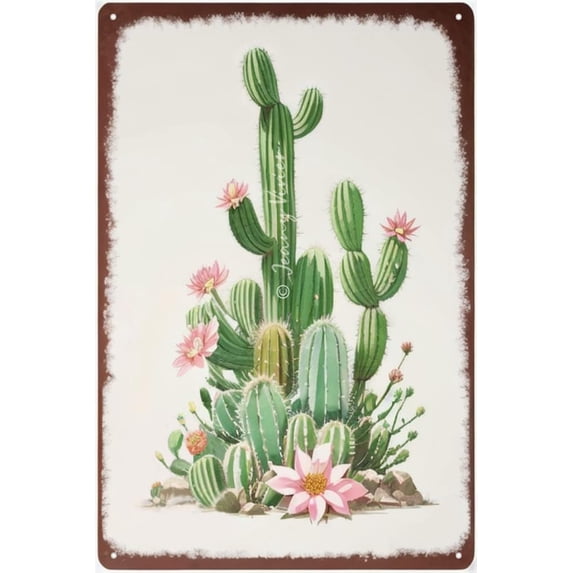 Succulent Metal Sign, Metal Succulent Wall Art, Southwestern Floral Decor, Cacti Art, Succulent Lovers Gift, Rustic Tin Sign for Home Kitchen Bar Room Garage Garden Decor 12x16 Inches