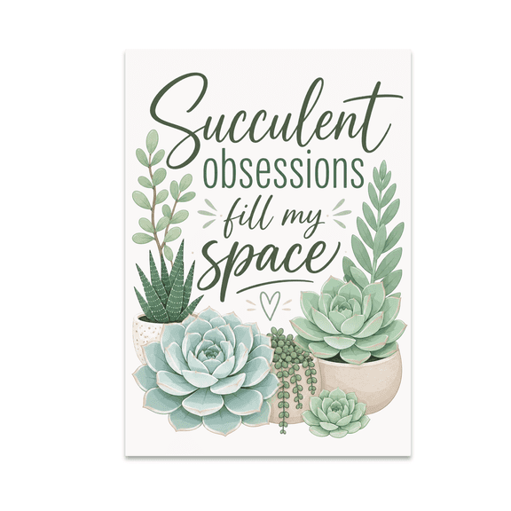 Succulent Obsessions Fill My Space - Botanical Decor Enthusiast - 13x19 Poster Print