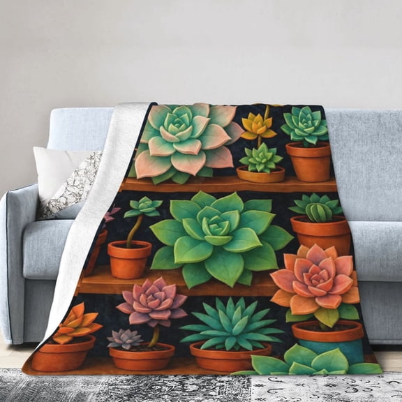 Succulent Plant Blanket Gift Throw Blanket Potted Cactus Botanical Gift for Plant Lovers Home Decor 50x40