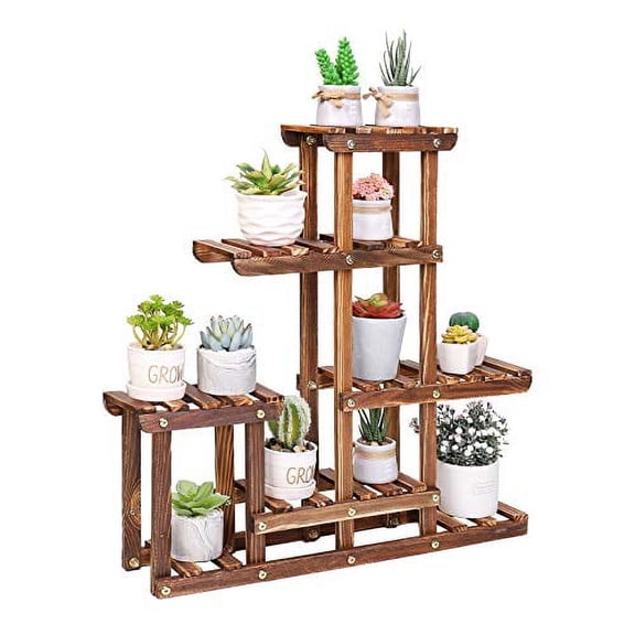 Succulent Plant Stand Indoor: Pine Wood Window Shelf 5 Tiered Display Rack Holder For Small Flower Pots Plants Herbs Home Garden Decors
