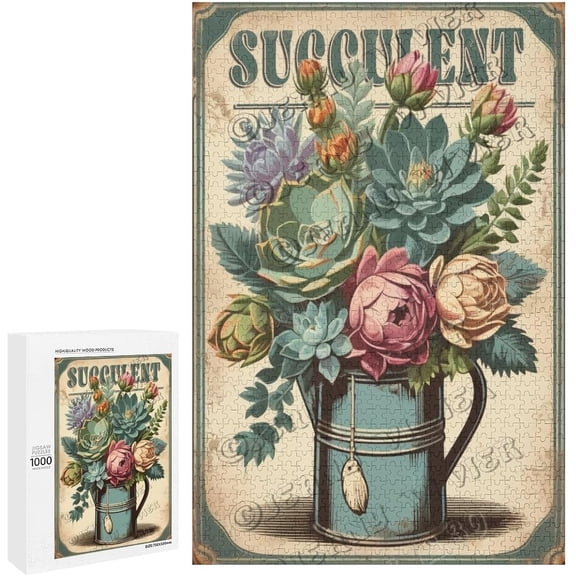 Succulent Plant Themed 500 Piece Jigsaw Puzzle for Adults Challenging Brain Exercise Family Game