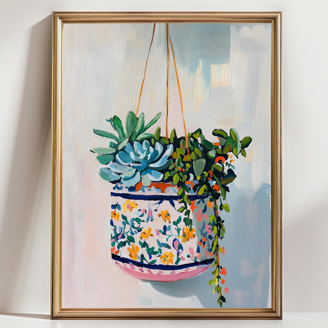 Succulent Plant Wall Art Print Hanging Planter Painting Botanical Boho ...
