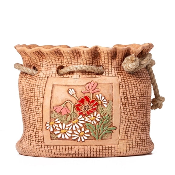 STP GOODS Daisies Handmade Ceramic Planter 8.3 x 6.7 x 6.3" Indoor/Outdoor Decorative Flower Planter Hand-Painted Succulent Pot Clay Cachepot Flower Pot