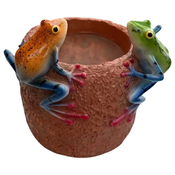 Succulent Planter, Rustic Home Decor, Garden Decorations Outdoor, 6X5 In, Resin Sculpted Frogs, Outdoor Patio Decor, Desk Accents, 1 Pc