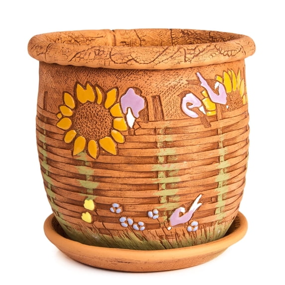 STPGoods Succulent Planter Wicker Fence Ceramic Planter 5.9'' (15 cm) Flower Pot Planter Kitchen Plant Pot