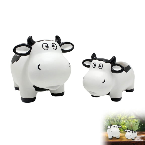 Succulent Planters, Resin Cow-Shaped Pots, 2-Pack Waterproof Handcrafted Decor With Back Planting Opening For Patio Balcony Windowsill