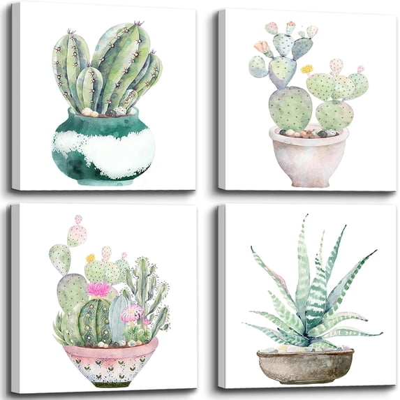 Succulent Plants Bathroom Decor Wall Art, Green Cactus Pictures Canvas Print, Botanical Paintings for Bedroom Living room Office Decoration - 12" X 12"