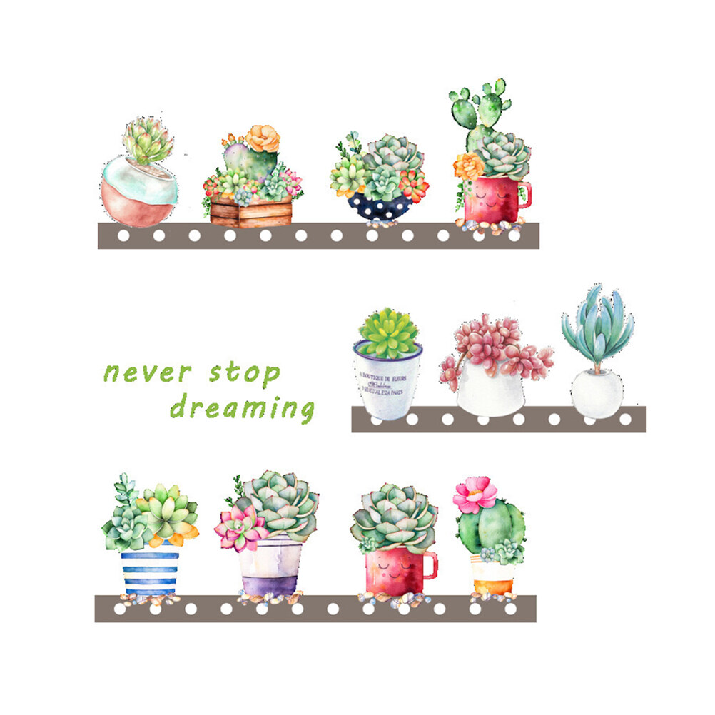 Succulent Plants Flowerpot Wall Sticker Vinyl Removable Art Wall Decals