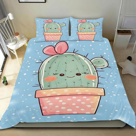 Succulent Plants Themed Bed Sheet Set Three Piece Set 53x79 Inches Comfortable And Skin Friendly Unique Design Creating A Star Studded Night