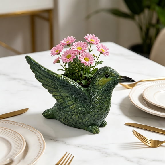 Succulent Plants, Windowsill Planter, Ceramic Planter, Hummingbird Decor, Plant Decorations, 8X5 In, Green Glaze, Small Ceramic Pots for Plants, 1 Pc