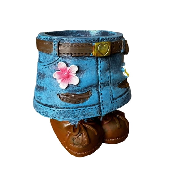Succulent Pot, Resin Cowboy Pants Planter, Vintage Distressed Denim Look, Creative 3.1x3.1-inch Vessel for Desktop Office & Unique Home Decor