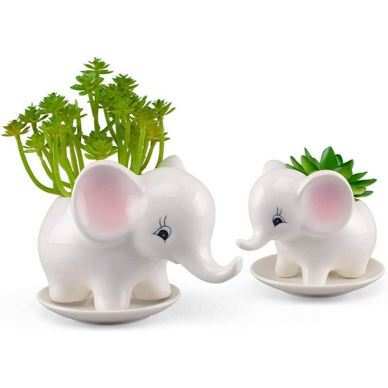 Succulent Pots - 2PCS Elephant Flower Pots Mother Elephant with Baby Elephant Ceramic Succulent Planter Plant Window Boxes with Tray for Indoor Outdoor Cactus Succulent Plant Succulent Pots - 2PCS Elephant Flower Pots Mother Elephant with Baby Elephant Ceramic Succulent Planter Plant Window Boxes with Tray for Indoor Outdoor Cactus Succulent Plant
