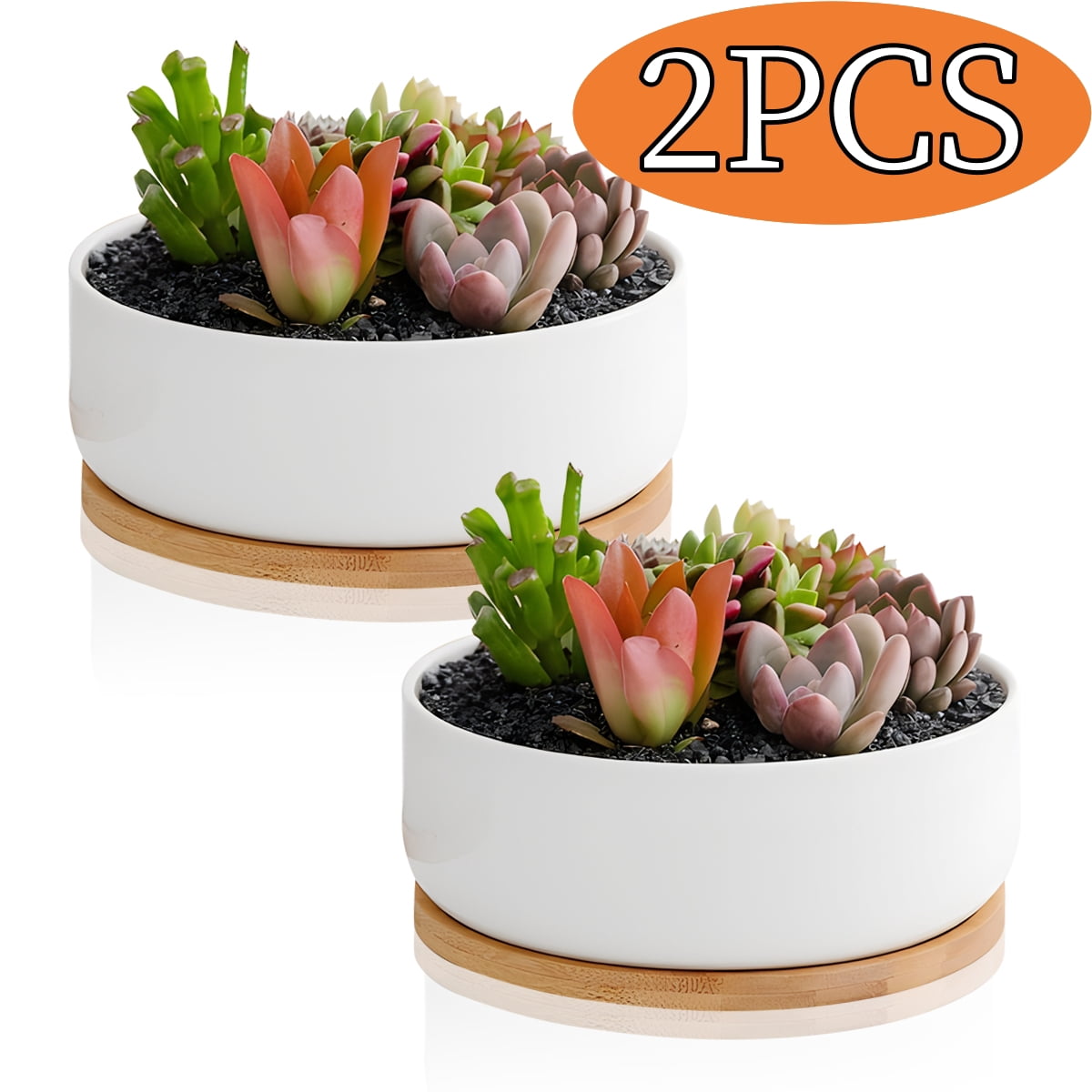 Succulent Pots Ceramic Planters White Flower Plant Pots Indoor Outdoor Home Garden Kitchen Decor 2 Pcs Circle