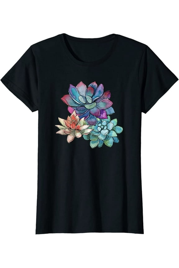 Succulent Shirt Beautiful Watercolor Succulents Plants Gift Tee T-Shirt
