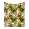 thumbnail image 1 of Succulent Soft Flannel Fleece Throw Blanket, Cartoon Style Illustration of Cactus, Cozy Plush for Indoor and Outdoor Use, 50" x 60", Marigold Jade Green, by Ambesonne, 1 of 5