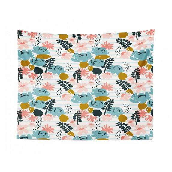 Succulent Tapestry, Exotic Cactus Plants on Horizontal Geometric Pastel Stripes Pattern, Fabric Wall Hanging Decor for Bedroom Living Room Dorm, 2 Sizes, Green and Pale Seafoam, by Ambesonne