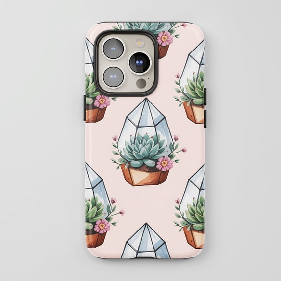 Succulent Terrarium For All iPhone Series Protective Phone Case Watercolor Botanical Light Pink