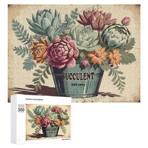 Succulent Themed - 500 Piece Jigsaw Puzzle For Adults - Challenging Puzzle Perfect for Game Nights - 500 Piece Finished Size Is 21.25 x 15.00