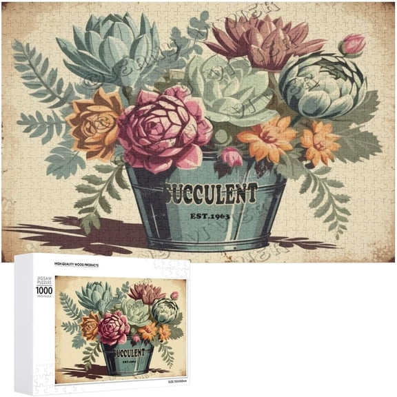 Succulent Themed 500 Piece Jigsaw Puzzle for Adults Eco-Friendly Challenging Game