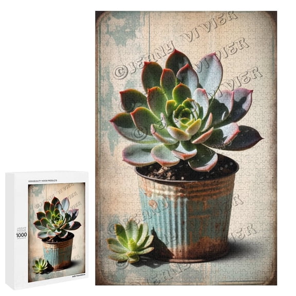 Succulent Themed Jigsaw Puzzles 1000 Piece for Adults Families Challenging Fun Pieces Fit Together Challenging Puzzle Perfect for Game Nights Flower Sign